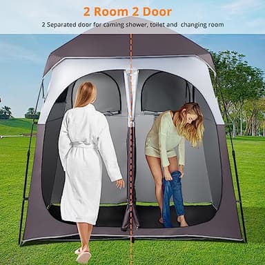 VINGLI 2 Room Shower Tent, 7.5 FT Instant Pop Up Shelter with Carrying Bag, Privacy Changing Room Tent, Perfect for Portable Toilet, Camping, Dressing, Outdoor Indoor, Easy Setup(Brown) - Image 4