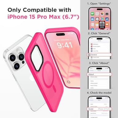 GONEZ Magnetic for iPhone 15 Pro Max Case,Compatible with MagSafe,[Military-Grade Drop Protection][Anti-Fingerprint] Slim Translucent Matte Back Shockproof Phone Protective Case(Hot Pink) - Image 2