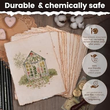 LEATHER VILLAGE Watercolor Paper - 6 X 4 inches, 50 Sheets - Mixed Media Watercolor Paper - 150 GSM Thick Deckle Edge Virgin Cotton Handmade Paper - Vintage Toned - Image 4