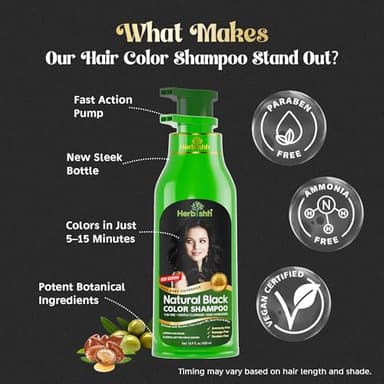 Herbishh Hair Color Shampoo for Gray Hair – Natural Hair Dye Shampoo – Colors Hair in Minutes – Lasts Up To 3-4 Weeks – 500ML – 3-In-1 Hair Color – Colors, Cleanses, and Conditions (Black) - Image 3