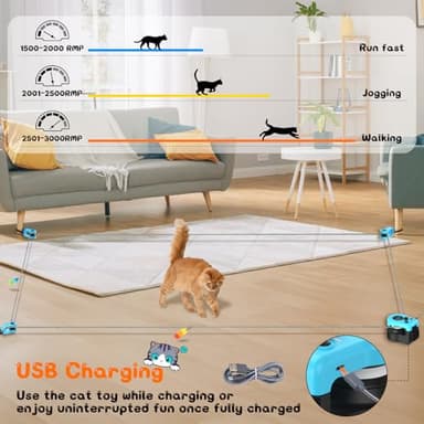 Interactive Cat Toy for Indoor - Automatic Cat Treadmill with Remote Control, 3 Speeds, Quiet Motor & Durable Design | Indoor Chase Hunting Feather Toys for Fitness, Playtime & Energy Release (Blue) - Image 4