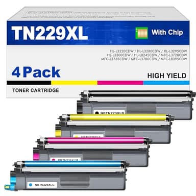 TN229XL Toner 4 Pack Compatible with Brother MFC-L3780CDW MFC-L3720CDW HL-L3280CDW H HL-L3295CDW - Image 1