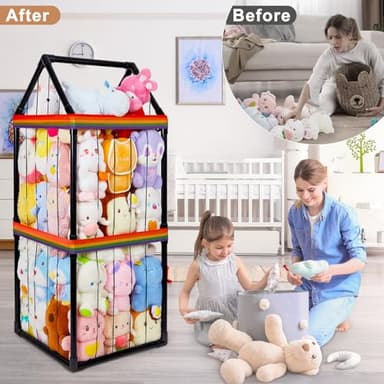 Basumee Stuffed Animals Storage Zoo Kids Plushies Storage Stuffed Animals Holder with Two Rainbow Straps PVC Tube Stuffy Toy Storage Organizer for Girls Boys Nursery Playroom Room Bedrooms, Black - Image 6
