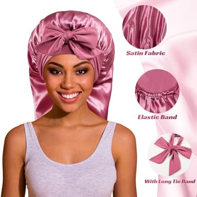 ROYBENS Long Bonnet Satin Hair Silk Bonnet for Sleeping Women, Silky Bonnets for Women with Tie Band, Sleep Cap for Braids Curly Hair - Image 2