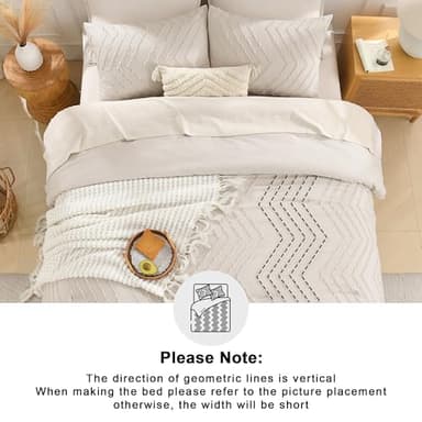 Andency King Size Comforter Set Beige, Boho Cream Soft Warm Tufted Neutral Bedding Comforter Sets for King Size Bed, 3 Pieces Aesthetic Chevron Farmhouse Cute Bohemian Textured Bedding Set - Image 5