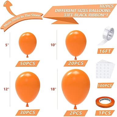NISOCY Orange Balloon Arch Kit, 102PCS 18In 12In 10In 5In Burnt Orange Latex Balloon Different Sizes for Fall-Themed Parties, Birthday Celebrations, Thanksgiving, and Wedding Decorations - Image 2