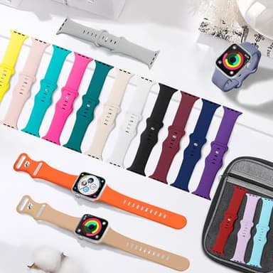 18 Pack Sport Band Compatible with Apple Watch Bands 40mm 41mm 38mm 42mm 44mm 45mm 46mm 49mm for Women Men,Silicone iWatch band with Watch Band Organizer for iWatch SE Series 10/9 8 7 6 5 4 3 2 Ultra - Image 2