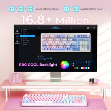 AULA 99 Key Keyboard, Wireless Gaming Keyboard Bluetooth Computer Keyboards Creamy Cute with Number Pad RGB Backlit Tri-Mode BT/2.4GHz/USB-C - Pink - Image 3