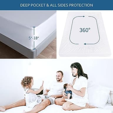 Waterproof Mattress Protector King Size,Mattress Cover Protector, Smooth Top Mattress Protector for Kids, Breathable Skin Friendly and Noiseless Fitted Sheet,King Size,Polyester - Image 2
