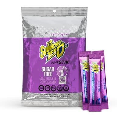 Sqwincher Zero Qwik Stik, Grape, Sugar Free, Low Calorie, Low Sodium Electrolyte Powder Hydration Drink Mix, .11 0z Packet (Pack of 50) - Image 1