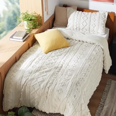 Bedsure Tufted Boho Comforter Set Twin Size - Beige Boho Bed Set, GentleSoft™ 2 Pieces Farmhouse Shabby Chic Embroidery Bedding, Gifts for Woman, Soft Jacquard Twin Comforter for All Seasons - Image 8