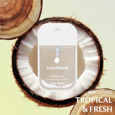 Touchland Power Mist Hydrating Hand Sanitizer Spray, DYE FREE Trio Set (Rainwater, Unscented, Beach Coco), 1 FL. OZ. Travel Size (Set of 3) - Image 2