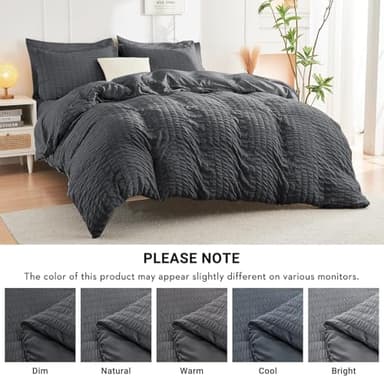 HYMOKEGE 7 Piece King Size Comforter Set Seersucker, All Season Luxury Bed in a Bag for Bedroom, Bedding Set with Comforters, Sheets, Pillowcases & Shams, Dark Grey - Image 7