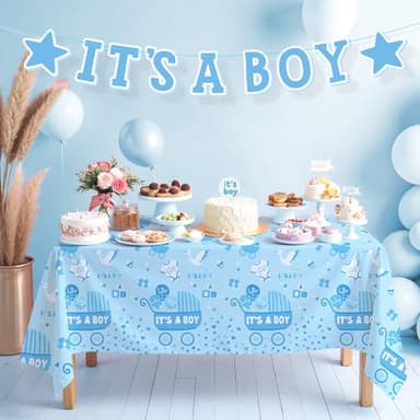 Baby Boy Shower Decorations for 24 Guests - It’s A Boy Decorations Kit Including Disposable Plates, Napkins, Cups, Tablecloth & Banner for Baby Shower Decorations Boy - Image 3