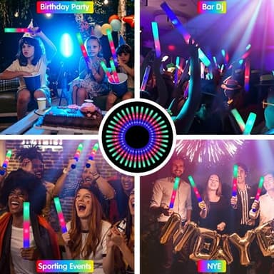 SHQDD 105 PCS LED Foam Glow Sticks, Glow Sticks Bulk Party Pack with 3 Modes Colorful Flashing, Glow in The Dark Party Supplies, Light Up Foam Sticks for Wedding, July 4th, Birthday, Raves, Concert - Image 5