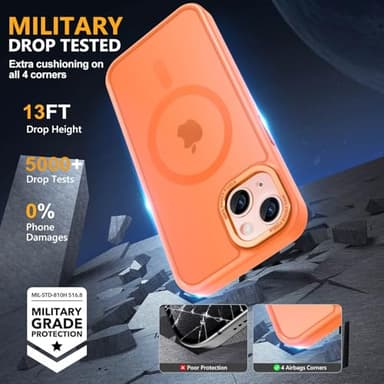 Thomo Strong Magnetic for iPhone 13 Case & iPhone 14 Case [Compatible with Magsafe] Translucent Matte Slim Shockproof Women Girl Anti-Fingerprint Protective Case for iPhone 14/13 6.1", Orange - Image 5