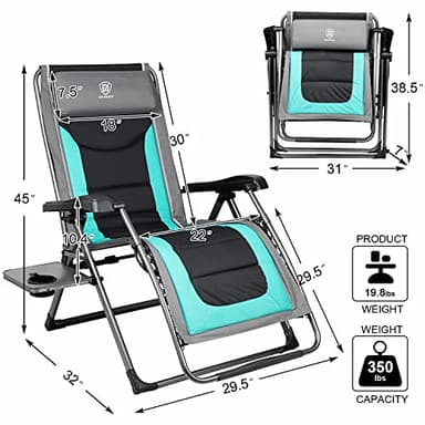 EVER ADVANCED Oversize XL Zero Gravity Recliner Padded Patio Lounger Chair with Adjustable Headrest Support 350lbs (Green) - Image 3