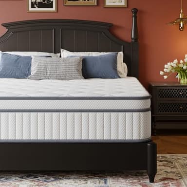 King Size Mattress, 14 Inch King Mattress in a Box, Innerspring Hybrid with Cooling Gel Memory Foam and Individually Wrapped Coils for Pressure Relief & Superior Support, Medium Firm - Image 6