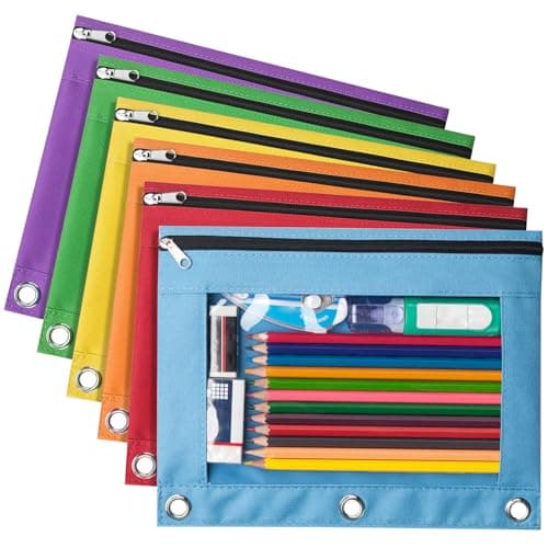Forvencer 6Pack Pencil Pouches for 3 Ring Binder, Smooth Zipper 3 Ring Binder Pencil Pouch, Multi-Color Pencil Case for Binder, Clear Top Binder Pencil Pouch, Pencil Bag with 3 Re-enforced Grommets - Image 1