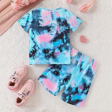 GOLLUNER Tween Girl Clothes Tie Dye Heart Print Short Sleeve Top and Shorts Girl Summer Outfits Short Set(8-9T) - Image 7