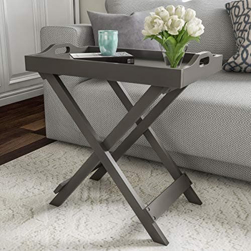 Folding TV Tray Table - Contemporary Side Table with Removable Tray Top for Food Serving, Decor, or Meals - Portable End Furniture for Living Room, Bedroom, or Home Office by Lavish Home (Gray) - Image 1