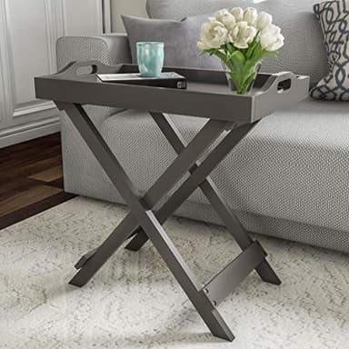 Folding TV Tray Table - Contemporary Side Table with Removable Tray Top for Food Serving, Decor, or Meals - Portable End Furniture for Living Room, Bedroom, or Home Office by Lavish Home (Gray) - Image 1