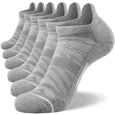 FITRELL 6 Pack Men's Running Socks Ankle Low Cut Cushioned No Show Compression Athletic Sports Gift for Men, Shoe Size 9-12, Light Gray+White - Image 1