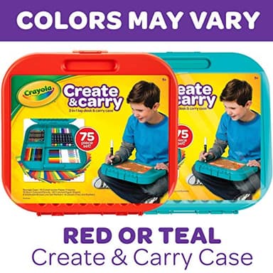 Crayola Create 'N Carry Travel Art Set for Kids (75pcs), 2-in-1 Lap Desk & Carrying Case, Holiday for Kids, Art Supplies Kit for Crafting, Drawing & Coloring - Image 3