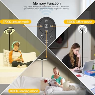 EPABINA Floor Lamp for Living Room, 75.5 Inch Tall Standing Lamp for Bedroom with 2 312° Rotatable Ring Lights, 36W Bright Stepless Dimmable LED Floor Light with Remote Control for Office Dining Room - Image 3