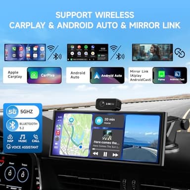 CarPlay Screen for Car Tablet Android Auto Smart Screen for Car, Portable Car Play with 3 Channel 3K Dash Cam,10.26” Wireless Display with FM Radio Stereo Bluetooth 5.2, 32GB TF Card Black - Image 2