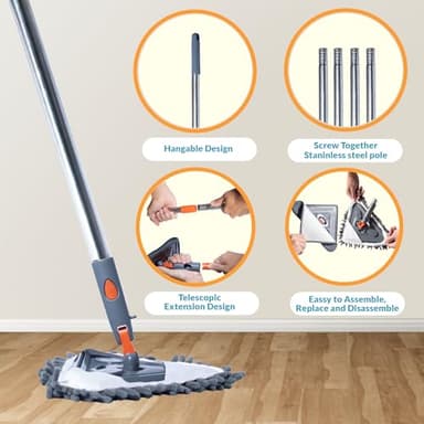Generic Sekundoj Wall Cleaning Mop with Long Handle 85 inches, Wall Cleaner Kit with 6 Microfiber Reusable Mop, Wall Cleaner Multifunctional, Gray - Image 8