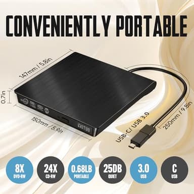 YOTUO External DVD Drive, Portable USB 3.0 CD +/-RW Drive DVD Player for ROM Rewriter Burner for Laptop Desktop, Compatible with Windows 7/8/10/11 Mac MacBook Pro/Air… (DVD Burner) - Image 5