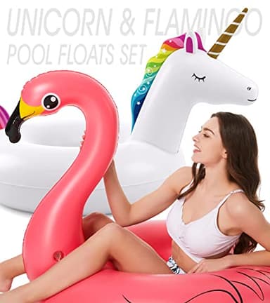 Inflatable Unicorn Flamingo Pool Floats - Jasonwell 2 Pack Pool Floaties Inflatables Rafts for Swimming Pool Tubes for Floating Lake Beach Floaty Swim Rings Pool Party Toys for Adults Kids - Image 6
