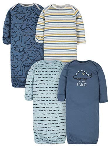 Gerber Unisex Baby Boy and Girls 4-Pack Sleeper Gown Dinosaur Blue 0-6 Months - Image 1