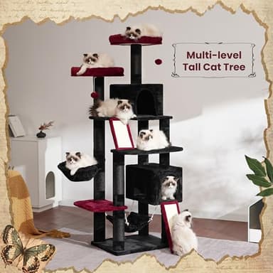 Gitelsnour Cat Tree for Indoor Cats, 71'' (180cm) Multi-Level Cat Tower for Large Adult, Gothic Sturdy Cat Tree House with 2 Scratching Boards 7 Posts, 2 Plush Perches/Condos, Hammock, Black GCT032BR - Image 8
