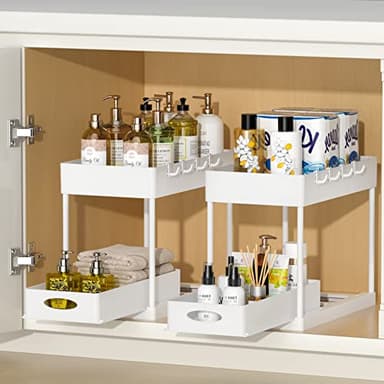 PUILUO 2 Set Under Sink Cabinet Organizer, 2 Tier Storage Under Cabinet Bathroom Under Sink Organizers and Storage Black Under Sink Storage for Bathroom Kitchen - Image 5