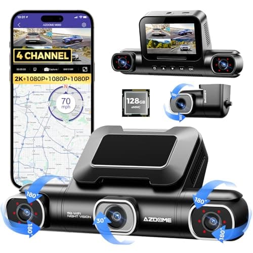 AZDOME 360° 4 Channel Dash Cam, Built-in 128GB eMMC, 2K+1080P*3 Dashcam Front and Rear Inside Left Right, Voice Control, 5G WiFi Dash Camera for Cars with 4 Adjustable Lenses, IR Night Vision, M660 - Image 1
