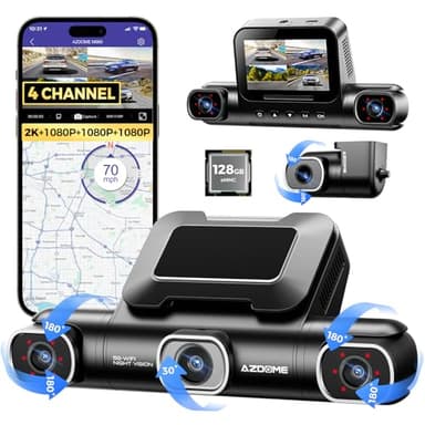 AZDOME 360° 4 Channel Dash Cam, Built-in 128GB eMMC, 2K+1080P*3 Dashcam Front and Rear Inside Left Right, Voice Control, 5G WiFi Dash Camera for Cars with 4 Adjustable Lenses, IR Night Vision, M660 - Image 1