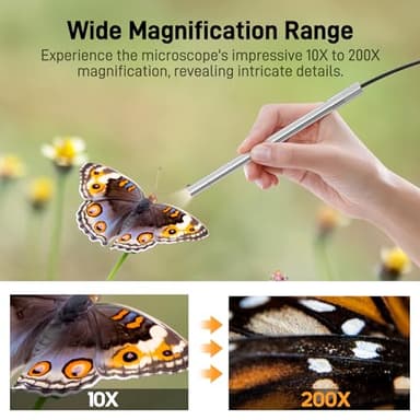 Teslong USB-C Digital Microscope, 10X to 200X Magnification Portable Camera with 8 LED Lights, Handheld Rotating Metal Stand for Coin, Electronic, Compatible with iPhone 15+ and Android Devices - Image 2