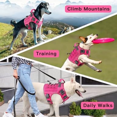 WINGOIN Tactical Dog Harness for Extra Large Dogs, Heavy Duty No Pull Dog Harness with Handle, Adjustable Reflective Military K9 Big Dog Vest for Great Dane, Walking, Training, Hunting, Pink (XXL) - Image 6