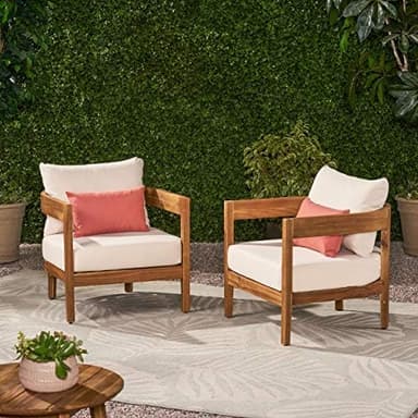 Christopher Knight Home 312395 Alfy Outdoor Club Chair with Cushions (Set of 2), Teak Finish, Beige - Image 4