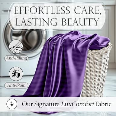 DECOLURE Satin Bed Sheets - 4 Piece Luxury Silky King Size Bedding Set - Softer Than Silk, Wrinkle-Free with 15” Deep Pocket Fitted Sheet, Perfect for Hair & Skin, Gifts for Women (Striped Purple) - Image 6