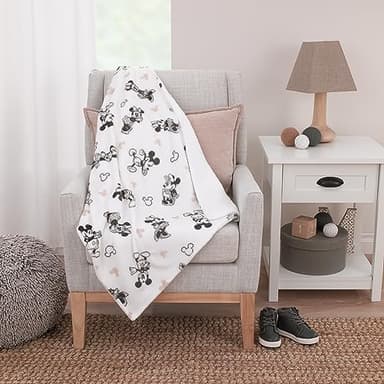 NOJO Disney Mickey and Minnie Mouse Black and White Super Soft Sherpa Baby Blanket - Image 2