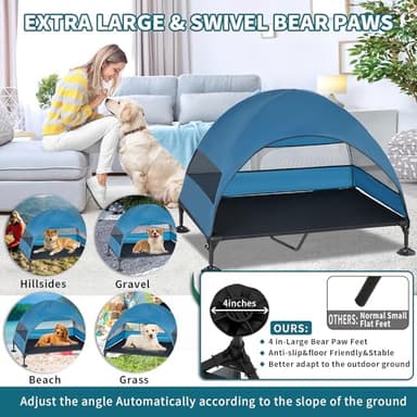 Elevated Dog Bed with Canopy, Raised Outdoor Dog Cot with Stable Anti-Slip Feet, Pet Bed with Removable Canopy Shade Tent, Dog Bed for Indoor Outdoor (Blue, 50.0" L x 32.0" W x 42.5" Th) - Image 2