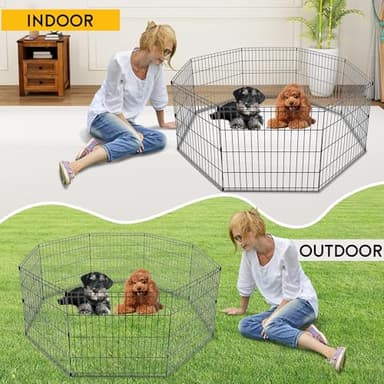 FDW 24 Inch Dog Pen 8 Panel Dog Playpen Indoor Outdoor Metal Puppy Pet Fence Portable Folding Animal Exercise Fence,Black - Image 5