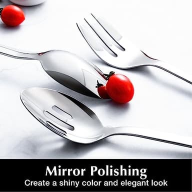 KINGSTONE Large Hostess Serving Utensils Set,18/10 Stainless Steel Heavy Duty 10inch Serving Spoons,Slotted Spoons,Serving Fork,Serving Tongs, Cake Pie Server For Buffet, Wedding, Party - Image 3