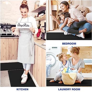 StepRite Kitchen Mats, 2PCS Kitchen Rugs, Cushioned Anti Fatigue Kitchen Mats for Floor, Non-Slip Standing Desk Mat, Waterproof Kitchen Rug Set for Kitchen, Floor, Office, 17.3"x30"+17.3"x47", Black - Image 6