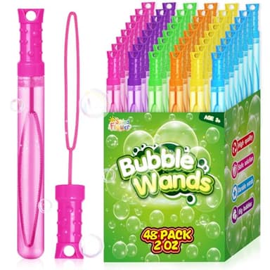 SpringFlower 48 Pcs Bubble Wand, Bubble Wands Bulk, Bubble Party Favor Supply for Summer Indoor & Outdoor Activities, Bubble Solution Summer Toy in 6 Colors, Birthday,Wedding, Party - Image 1