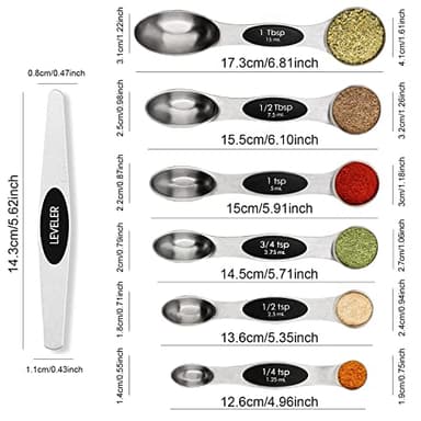 Magnetic Measuring Spoons Set Stainless Steel with Leveler, Stackable Metal Tablespoon Measure Spoon for Baking, Cups and Spoon Set Kitchen Gadgets Apartment Essentials Fits in Spice Jars - Image 2
