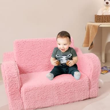 MOMCAYWEX Kids Chairs for Toddler, 2-in-1 Toddler Soft Sherpa Couch Fold Out, Convertible Sofa to Lounger for Girls and Boys, Pink - Image 5